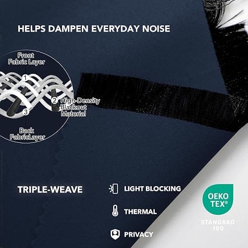 Deconovo Blackout Curtains, Thermal Insulated, W70 x L108 2 Panels, Back Tab, Machine Washable, Room-Darkening Drapes for Bedroom/Living Room Navy Blue thumbnail 6