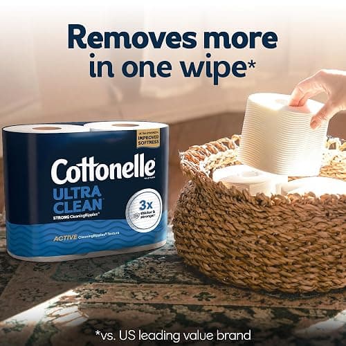 Cottonelle Ultra Clean Toilet Paper with Active CleaningRipples Texture, Strong Bath Tissue, 24 Family Mega Rolls = 132 Regular Rolls (4 Packs of 6) thumbnail 3