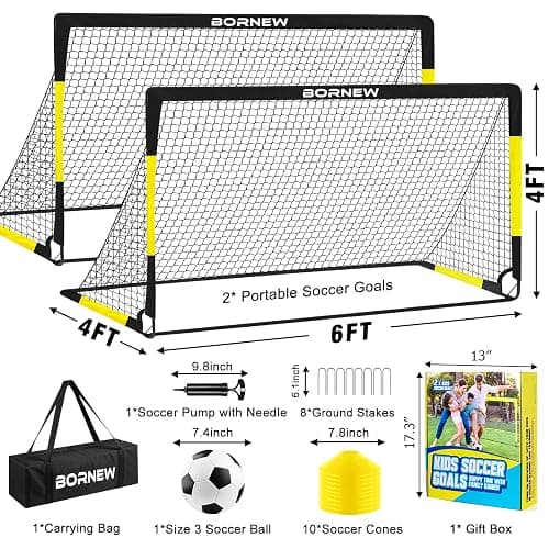 Kids Soccer Goal for Backyard Set - 2 Set of 7X5 / 6X4 ft Toddler Soccer Nets Training Equipment, Soccer Ball, Pop Up Portable Soccer Set for Kids and Youth Games and Training Goals Ages 3-16 Gift thumbnail 2