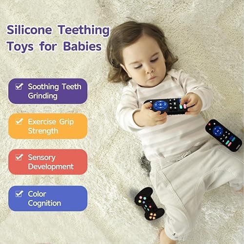 Hooku 2 Pack Silicone Teething Toys for Babies 0-6 Months, Teethers for Babies 6-12 Months, Remote Teether for Baby, Sensory Toys for Babies, Baby Chew Toys KLW8808 thumbnail 5