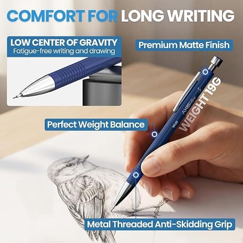 WUO 0.5 & 0.7 mm Mechanical Pencils with Eraser Pen Storage Case, 8 PCS | Metal Drafting Pencil Set, 480 HB Lead Refills, 3x4B Erasers, 11 Eraser Refills for Artist Writing Drawing Sketching thumbnail 5