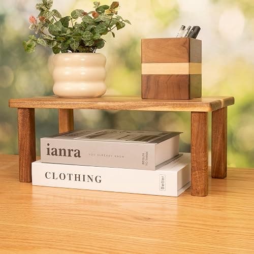 RiLiKar Acacia Wooden Desktop Organizer Shelf Kitchen Cabinet and Counter Riser Display Shelf for Top of Desk Home Office Bathroom Coffee Table Display Stand thumbnail 5