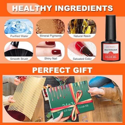 ERARROW 30 Pcs Gel Nail Polish Set, Nail Polish 24 Colors, Popular Nail Art Colors UV LED Soak Off Nail Gel Kit with Glossy & Matte Top Coat Base Coat… thumbnail 3