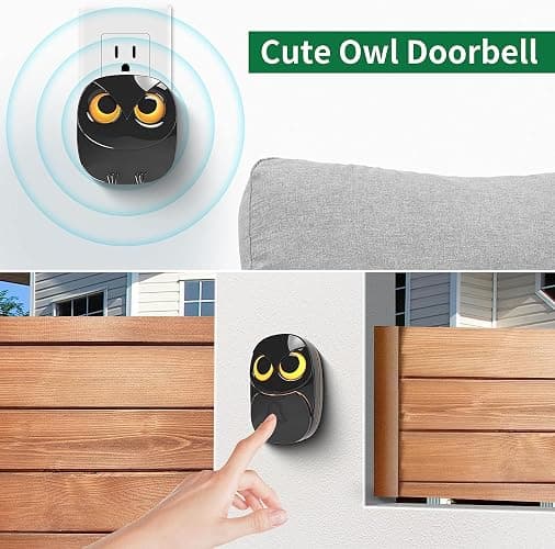 Wireless Doorbell, Cute Owl Doorbell Weatherproof IP55 Outdoor Remote Push Button- 1000 feet Long Wireless Range- 35 Classic Melodies Optional,5 Volume Levels & LED Flash-2 Receivers+2 Transmitters thumbnail 2