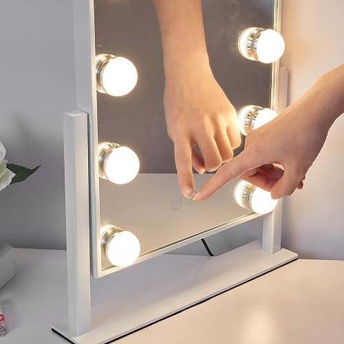 Vanity Mirror with Lights,Lighted Vanity Mirror with 9 Dimmable Bulbs for Dressing Room & Bedroom,3 Color Lighting,Modes Detachable 10x Magnification 360°Ratation(White) thumbnail 7