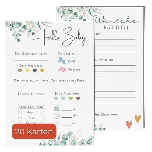 20 Ratespielkarten für Babypartys - Babyparty Spiele für Gender-Reveal-Party und Babyshower, Tippkarten für Baby Mädchen und Jungen 20 Stück (Eukalyptus) - Eukalyptus - 20 Karten - Image 1