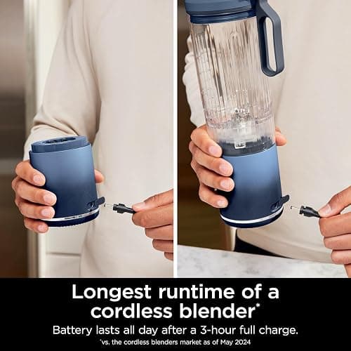 Ninja Blast Max, Portable Blender + Twist & Go, Personal Smoothie, Blend, Ice Crush, 3 Programs, Cordless, 22 oz removable Vessel, Dishwasher Safe, Leakproof, Navy, BC251NV thumbnail 2