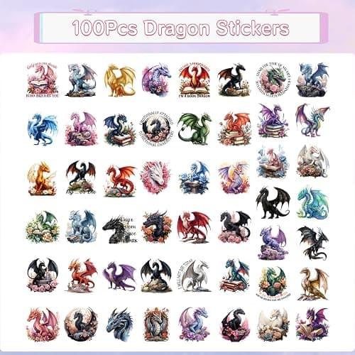 Falueqg 100Pcs Dragon Stickers, Magic Pterosaur Reading Book Stickers, Realistic Pterosaur Decals for Decor Water Bottle Laptop Phone Skateboard Scrapbooks, Dragon Lovers Gifts thumbnail 3