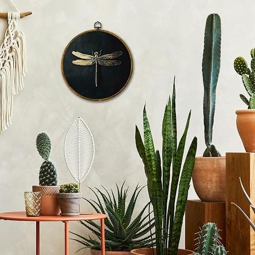 Mcehtle Moody Dragonfly Wall Art Decor, Vintage Dark Academia Insect Framed Canvas Prints 10x10, Cottagecore Minimalist Round Wall Hanging Artwork Decorations for Gallery Bedroom Living Room thumbnail 2