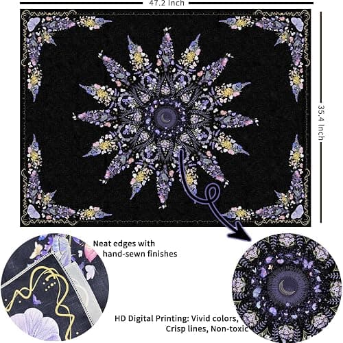 Damanse Floral Tapestry Wall Hanging Cute,Boho Wall Tapestry for Bedroom Aesthetic,Mandala Living Room Decor for Teen Girls (Purple, 47.2L x 34.8W) thumbnail 3