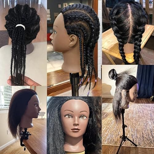 JMHAIR Mannequins Head 16" 100% Real Hair For Manual Braiding Styling Practice Hairdresser School Manikin Head Curling Dyeing Hairdresser Cosmetology Doll Head Training Head- Female Black thumbnail 6