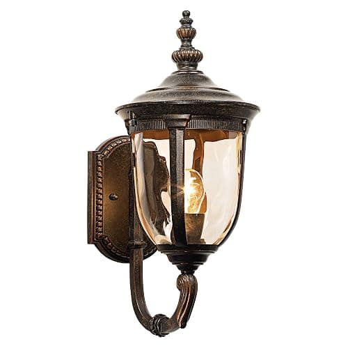 John Timberland Bellagio European Outdoor Carriage Light Fixture Vintage Bronze Curved Arm Hammered Glass Sconce for Exterior House Porch Patio Outside Deck Garage Yard Front Door Garden Home - Image 1