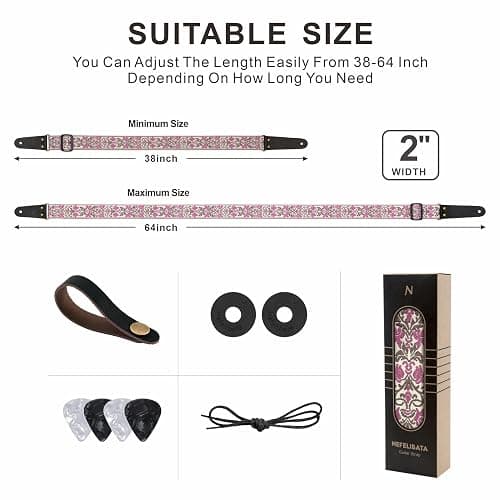 Nefelibata Guitar Strap 2" Embroidery, Full Grain Leather Ends with Hidden Pocket, for Bass, Electric and Acoustic Guitars thumbnail 7
