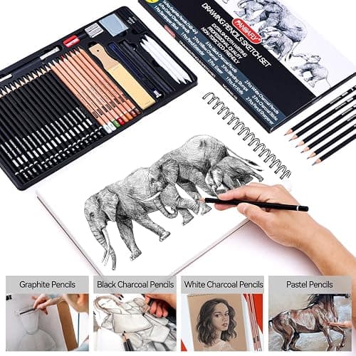 PANDAFLY Drawing Sketching Pencil Set, 42 Pack Pro Art Pencil Kit with Graphite Pencils (14B-4H), Charcoal Pencil, Ideal for Shading, Blending, Drawing Set for Beginners & Pro Artists thumbnail 5