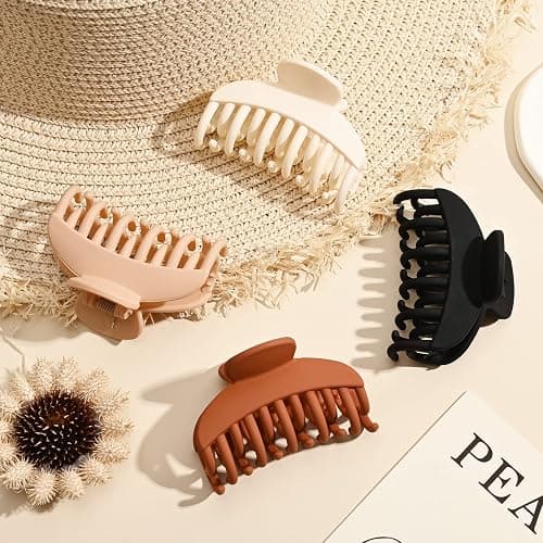 DEEKA 4 PCS Double Row Teeth Hair Claw Clips 2.5" Medium Hair Clips for Thin Hair Small Matte Clips Short Fine Hair Accessories for Women and Girls -Black Brown thumbnail 5