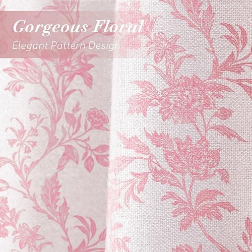 XOGUIBO Pink Floral Shower Curtain,Vintage Cotton Cottagecore Shower Curtains for Bathroom, 72" W x 72" L thumbnail 3