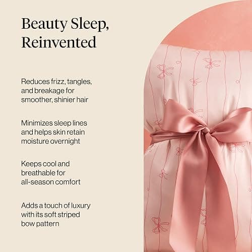 Kitsch Satin Pillowcase, Softer Than Silk Pillow Cases Queen, Cooling Pillow Covers, Satin Pillowcase w/Zipper for Hair, Skin & Quality Sleep, Wrinkle-Free & Smooth, Queen Size 19"x26" Striped Bows thumbnail 8