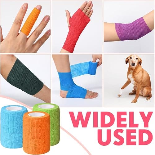 Treela 64 Pack 3" x 5 Yards Self Adhesive Cohesive Bandage Wraps, Elastic Breathable Athletic Tape, Flexible Self Adherent Bandage Rolls for Wrist, Ankle, Fingers, Sports & Pets (Multicolor) - Multi Color - 3 Inch X 5 Yard thumbnail 3