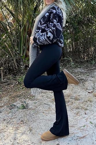 Sunzel Womens Flare Leggings No Front Seam Flare Yoga Pants with Tummy Control Crossover High Waist - 28" / 30" / 32" / 34" thumbnail 9