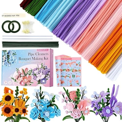 Pipe Cleaner Flower Kit, 540Pcs Pipe Cleaners Craft with 15 Designs Guiding Book, Flower Making Kit with Chenille Stems & Floral Wires, DIY Bouquets and Party Decorations (Multicolor, 12in x 7mm) thumbnail 7