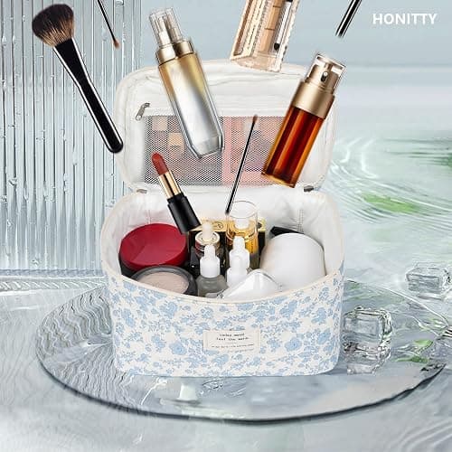 Kosmetiktasche, Gesteppte Kosmetiktasche für Frauen, Blumen-Schminktasche, Reise-Toiletten-Organisationstasche Set thumbnail 2