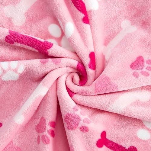 Allisandro Luxurious Dog Blanket, 350 GSM Super Fuzzy Microplush Fleece Pet Blankets for Small Medium Large Dogs and Cats, Pink Paw and Bone, 80" x 64” thumbnail 4