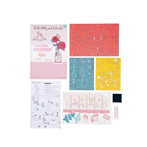 Hands Craft Hello Kitty and Friends My Melody Red Camellia 3D Wooden Puzzle Kit | DIY Flower Model | Arts & Crafts for Adults & Kids | Creative Hobby Kits | Wood Building Set | Unique Gift thumbnail 5