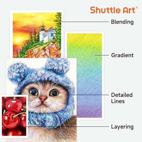 Shuttle Art 174 Colored Pencils for Adults, Soft Core Coloring Pencils Set with 1 Coloring Book, 1 Sketch Pad, 4 Sharpener, 2 Pencil Extender, Perfect for Artists Kids Adults, Drawing thumbnail 7