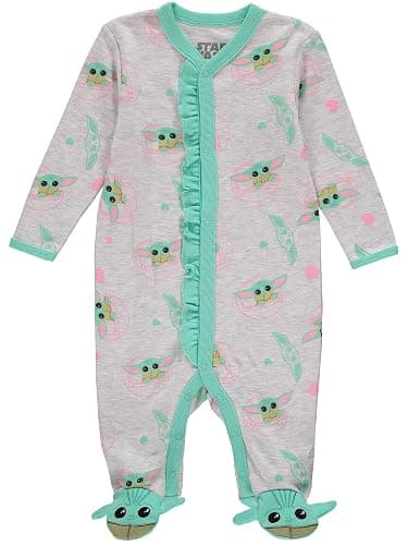 STAR WARS Baby Yoda Baby Girls Footie Pajamas - Baby Girl Sleepers - Baby Pajamas One Piece (Green, 6-9M) - Image 1