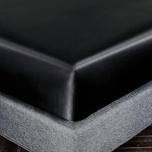 Homiest Black Satin Fitted Sheet Queen Size, Deep Pocket, Luxury & Ultra Soft Bedding - Queen - Fitted - Black thumbnail 3