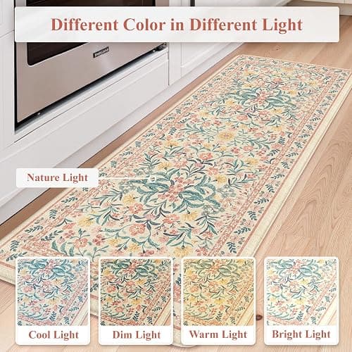 Collive Kitchen Mats Cushioned Anti Fatigue, Waterproof Kitchen Floor Mat Non Slip Desk Rugs Comfort Standing Rug, Pink Floral Carpets for Sink, Office, Laundry, Home Decor, 20" x 47" + 20" x 32" thumbnail 9