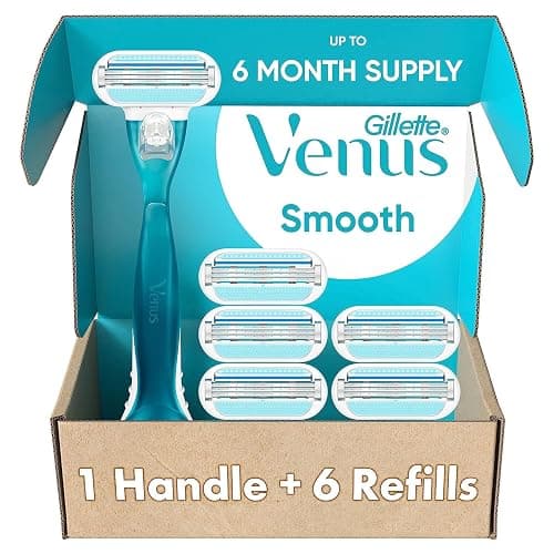 Gillette Venus Smooth Women's Razor Handle + 6 Refills with Soft-Grip Gel Handle - Image 1