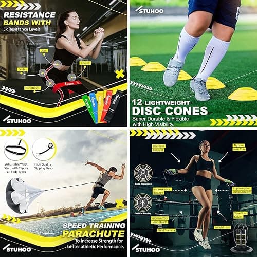 STUHOO Agility Training Equipment Set | Soccer Training Equipment for Kids Youth | Agility Ladder Speed Training Equipment with Bag | Football Training Equipment with Speed Hurdles, Cones for Footwork thumbnail 5