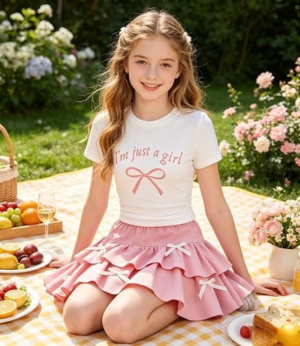 FJLSJSW Teenage Girls Puffy Skirt Set with Cute Bowknot Top Teen Summer Skirt Outfit Puffy Skirt for Teen Girls thumbnail 3