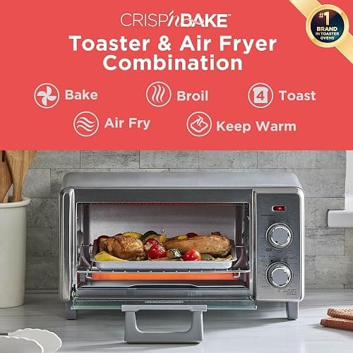 BLACK+DECKER Crisp 'N Bake Air Fry Countertop Convection Toaster Oven, Medium Capacity, 4-Slice, 5-in-1, Fits 9” Pizza, 30-Min Timer, Bake, Broil, Air Fry, Toast, Keep Warm, Stainless Steel thumbnail 4