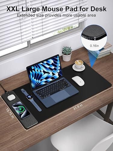 TopMade Wireless Charging Mouse Pad, Gaming Mousepad Home Office Large Desk Pad with Ultra-Smooth Surface, Non-Slip Base, Waterproof Keyboard Mat (Includes 20W PD Power Adapter & 6.56ft Woven Cable) thumbnail 3
