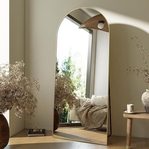 HARRITPURE 64"x21" Arched Full Length Mirror Free Standing Leaning Hanging Mounted Mirror Aluminum Frame Modern Simple Home Decor for Living Room Bedroom Cloakroom, Gold thumbnail 8