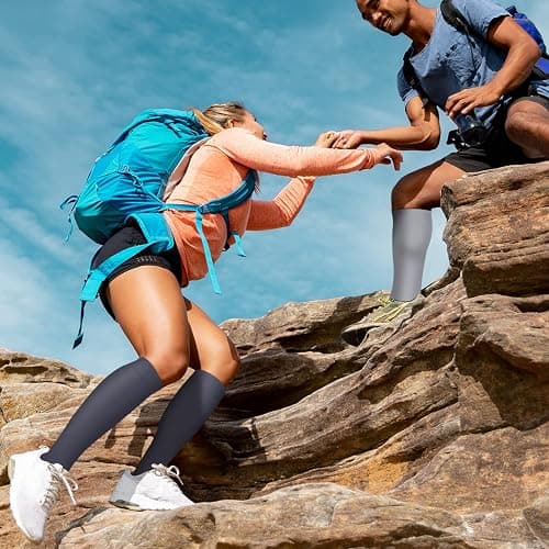 COOLOVER Copper Compression Socks for Women and Men(6 Pairs)-Best Support for Running, Athletic, Travel - 02 Black/Navy/Gray/White/Red/Pink - Large-X-Large thumbnail 3