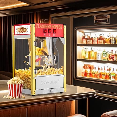 ROVSUN Popcorn Machine with 8 Ounce Kettle Makes Up to 32 Cups, Commercial Popcorn Machine Countertop Popcorn Maker w/Stainless Steel Scoop, Oil Spoon & 3 Popcorn Cups for Home Movie Theater, ETL, Red thumbnail 2