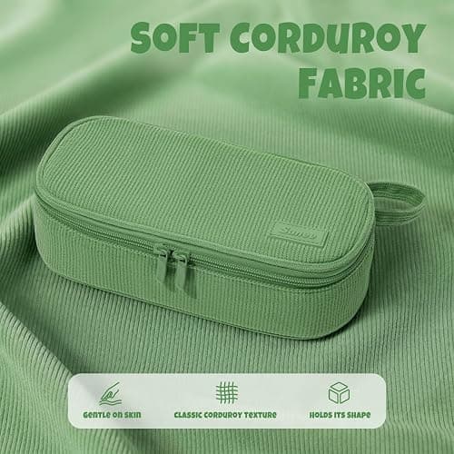SUNEE Cute Pencil Case, Large Capacity Pencil Pouch, Soft Corduroy Pencil Bag, Big Storage Pen Organizer for Stationery, Aesthetic Zipper Pencil Box, Back to School Supplies for Teen Girls Boys, Green thumbnail 4