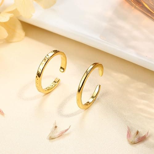 IRONBOX 14K Gold Filled Toe Rings for Women Simple Open Band Toe Ring Adjustable Toe Rings - Gold C thumbnail 5