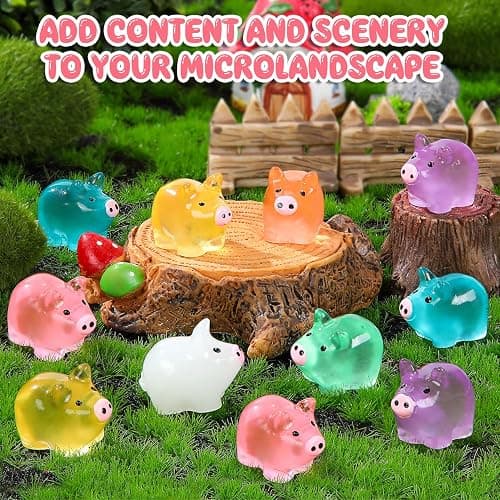 SYWHXY 56PCS Luminous Mini Resin Pigs Cute Mini Figures Glow in The Dark, Tiny Pigs Miniature Charms Ornament for Garden Landscape Plant Dollhouses Birthday Decor (7 Colors) thumbnail 4