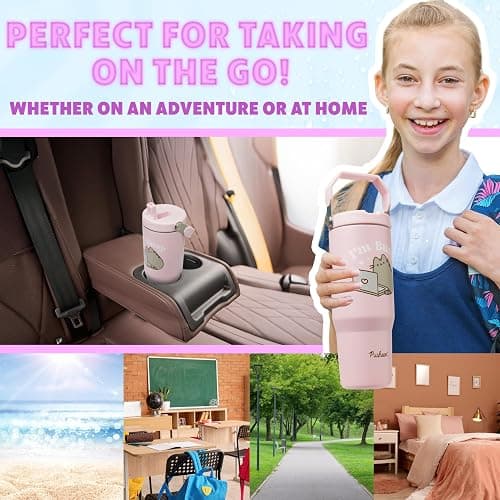 Get Trend Pusheen Tumbler Stainless Steel with Straw 30oz Girls Teens Women Insulated Cup with Lid Travel Mug for School Sports Cute Gifts for Girls (Pink Pusheen) thumbnail 4