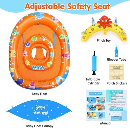 EZIGO Baby Pool Float with Canopy UPF 50+ Sun Protection, Double Air Chambers Infants Swimming Floats with Sound Toys Adjustable Safety Seat Toddler Float for Boys and Girls 6-36 Months thumbnail 8