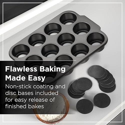 Wrenbury Pro Mini Cheesecake Pans Removable Bottom 12 Hole - Heavy Gauge Carbon Steel Non Stick Pan Loose Bottom Springform - 3 Inch Small Individual Cheesecakes Tin - PFOA Free thumbnail 7