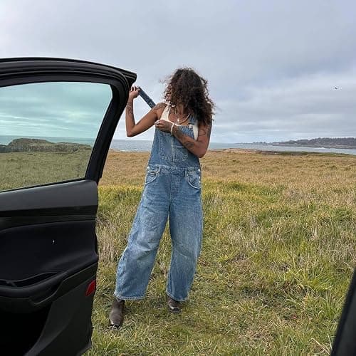 utcoco Womens Denim Overalls Loose Fit Barrel Leg Adjustable Strap Hip Hop Jean Jumpsuits thumbnail 5