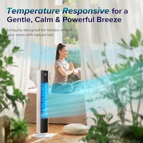 LEVOIT Tower Fan for Bedroom, Standing Fan with 28dB Quiet for Sleep, Remoter, 12H Timer, 25ft/s Velocity, 5 Speeds, 4 Modes, 90° Oscillation for Home, Office, Indoor, Bladeless 36 inch, White thumbnail 2