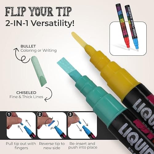 Bandle B. Chalk Markers - 24 Vibrant, Erasable, Non-Toxic, Water-Based, Reversible Tips. For Glass or Chalkboard Markers for Businesses, Restaurants, Liquid Drawing Chalk (Vibrant 6mm) thumbnail 5