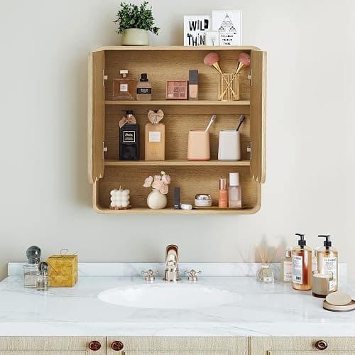 ORRD Bathroom Wall Mounted Storage Cabinet, Medicine Cabinet with Adjustable Shelf, Over The Toilet Storage Cabinet for Bathroom, Laundry Room, Kitchen, Living Room (Natural) thumbnail 3