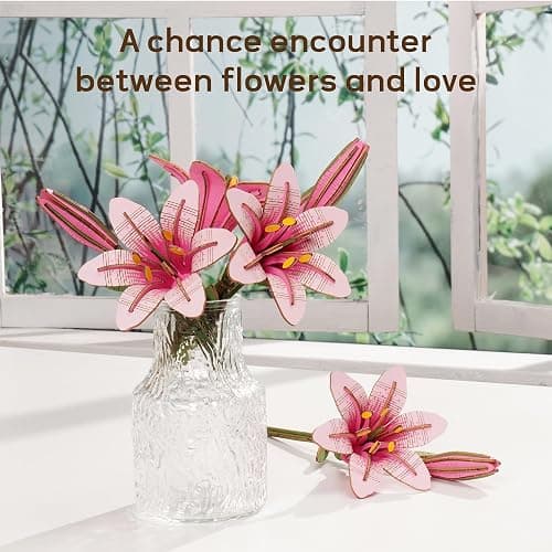 ROBOTIME 3D Wooden Lily Flower Puzzle TW071 - DIY Assembly Model Kit, Artificial Wood Flowers for Home Decoration, Relaxing Crafts for Adults, Valentine's Gift thumbnail 7